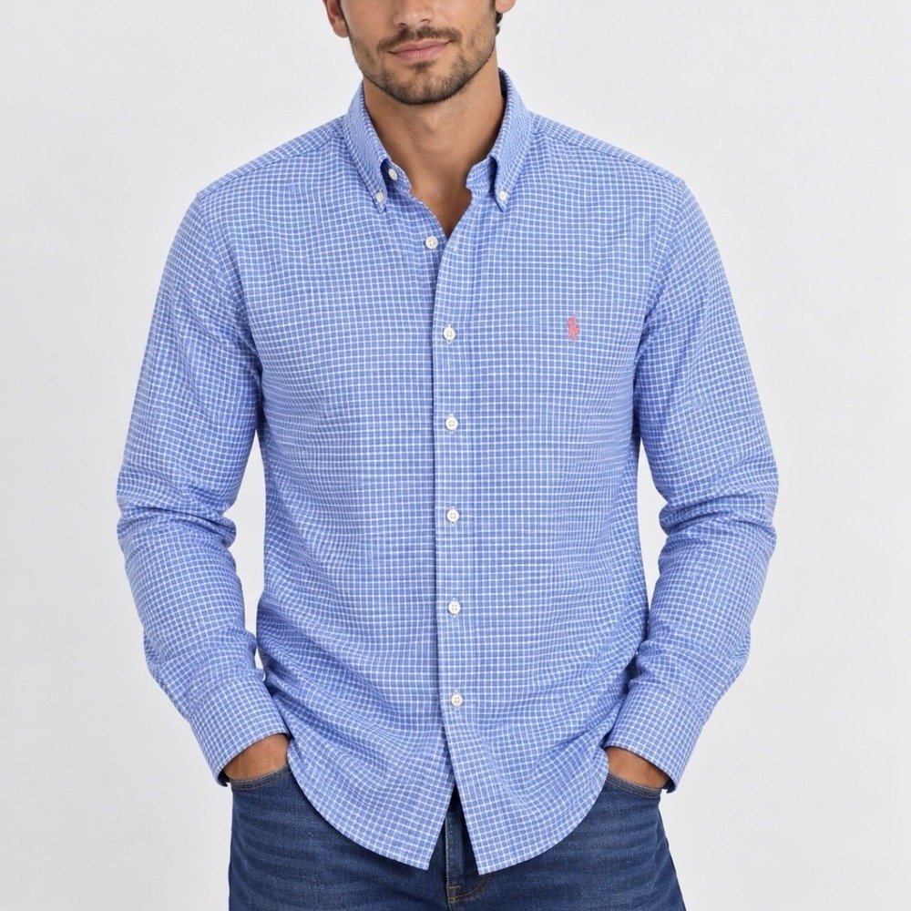 Polo Ralph Lauren Blue Check Cotton Oxford Button Down Shirt XL